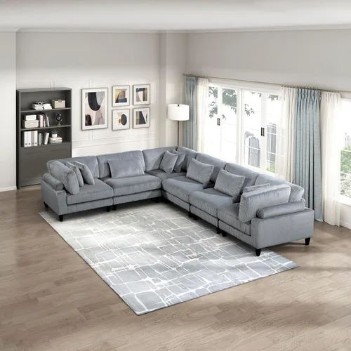 Miniatura 31 de Lexicon Sofá modular de 120 pulgadas, sofá modular de microfibra de gran tamaño de 4 plazas en forma de L, 6 almohadas decorativas y arreglo Beige