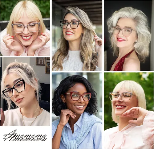 Miniatura 2 de AMOMOMA Trendy TR90 Gafas de Lectura Grandes con Filtro de Luz Azul para Mujeres, Elegantes Gafas Cuadradas Tipo Ojo de Gato AM6031