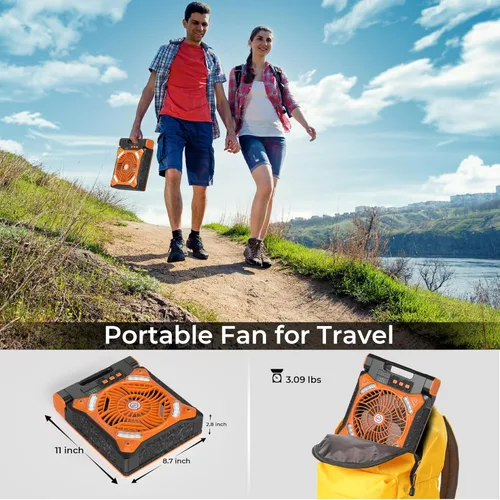 Miniatura 6 de KITWLEMEN Ventilador solar de campamento mejorado con linterna, ventilador de batería recargable, tiempo de funcionamiento máximo de 36 horas, 4
