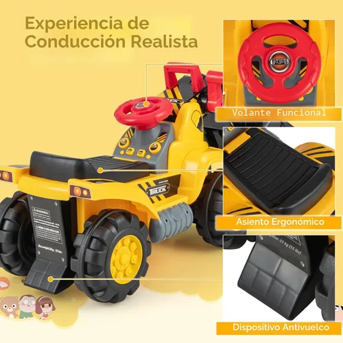 Miniatura 7 de Costzon Excavadora para montar, vehículos de construcción para montar con casco, 3 piedras de juguete, sonido realista, cucharón ajustable
