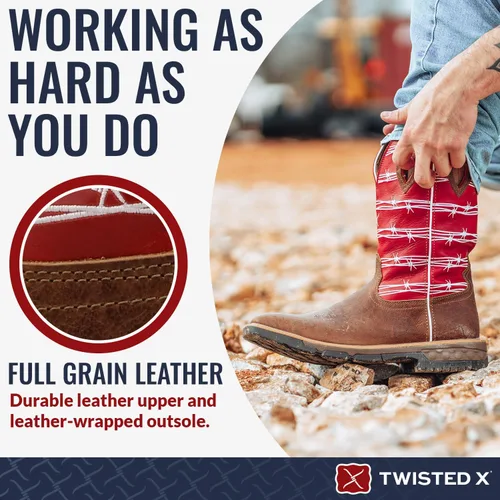 Miniatura 3 de Twisted X Botas de trabajo Western de 12" para hombre, Sillín envejecido y rubí