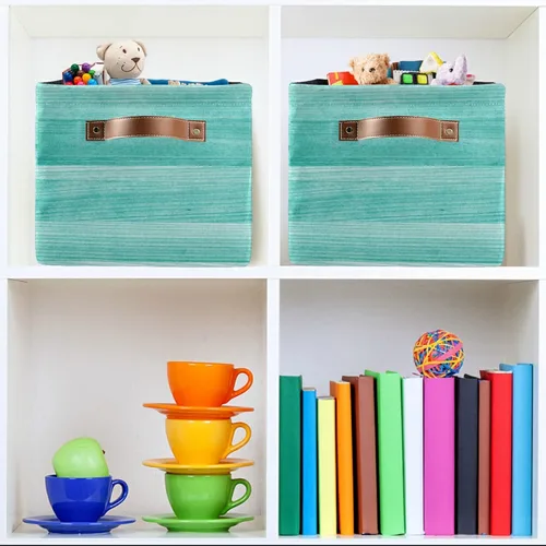 Miniatura 6 de Bolaz Cesta de almacenamiento grande de madera verde azulado, turquesa, verde, plegable, con asas, para dormitorio, oficina en casa Color 4