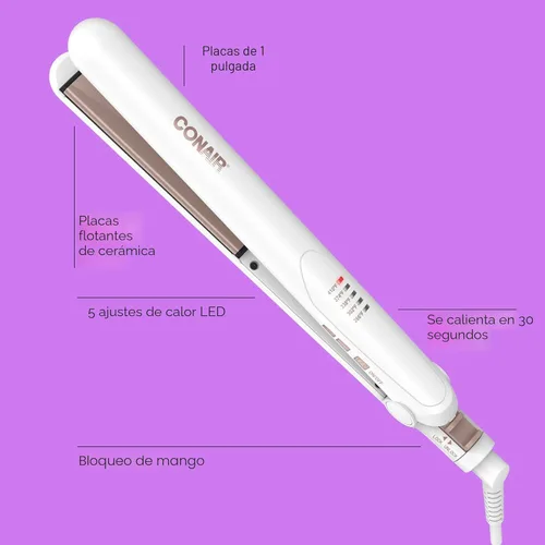 Miniatura 2 de Conair - Plancha de cerámica doble de 1 pulgada, alisador de pelo con pinza, 5 ajustes de calor, placas flotantes extra largas, blanco