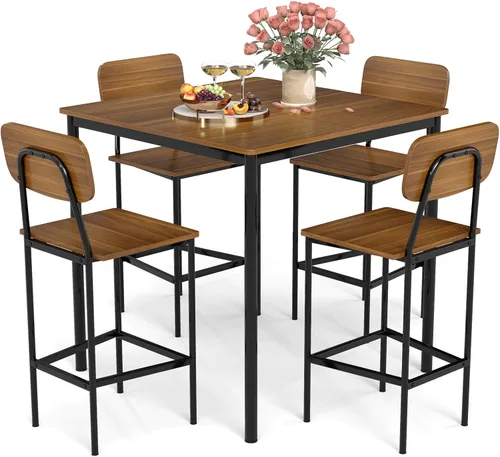GOFLAME Juego de mesa de comedor de 5 piezas para espacios pequeños, mesa de cocina y sillas para 4 personas con marco de acero, juego de mesa de
