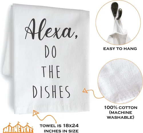 Miniatura 4 de MAINEVENT Alexa Do The Dishes - Toalla de cocina de algodón blanco de 18 x 24 pulgadas