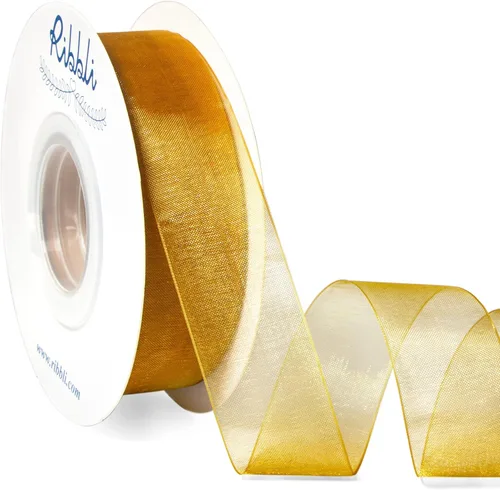 Miniatura 41 de Ribbli - Cinta de organza color oro pálido, 1/2 pulgadas x 50 yardas continuas, cinta transparente dorada para envolver regalos, envolver galletas