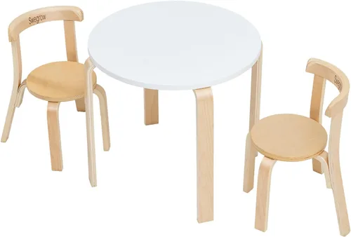 Swegrow Juego de mesa y 2 sillas para niños, mesa y sillas de madera para niños y bebés, muebles de madera para niños para sala de