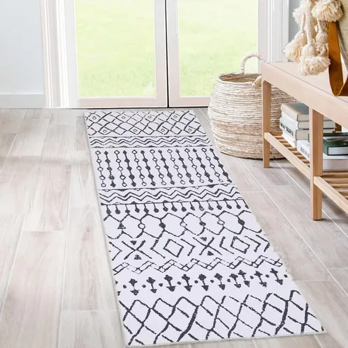 Miniatura 14 de COZYLOOM Tapete geométrico bohemio de 2 x 4 pulgadas, lavable a máquina, vintage, de felpilla marroquí, para interiores, antideslizante, cocina