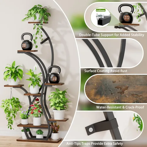 Miniatura 4 de Soporte para plantas de interior con luces de crecimiento, estante esquinero de 65 pulgadas para interiores, 8 niveles altos iluminados para plantas