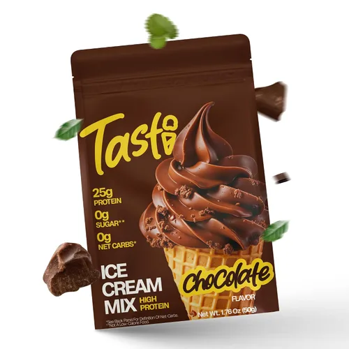 TASTI Mezcla de Helado de Alta Proteína - Polvo de Helado de Chocolate Bajo en Azúcar - Hecho para Ninja Creami, Mezcla para Helado Suave con 27g de