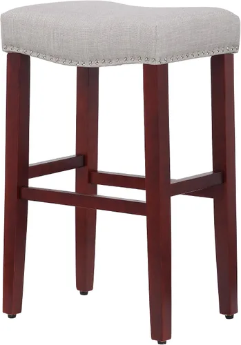 Miniatura 6 de WO Home Furniture Taburete de bar de 29 pulgadas, taburete tapizado sin espalda con patas de madera rojo cereza para cocina (gris)