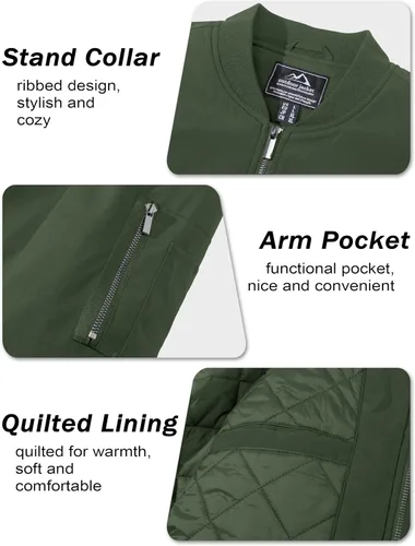 Miniatura 5 de MAGCOMSEN Chaqueta bomber para hombre, casual, resistente al viento, acolchada, con cremallera completa, cortavientos, chaqueta universitaria cálida