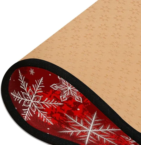 Miniatura 6 de Alfombra de pasillo de Navidad, patrón rojo con copos de nieve, alfombra de corredor de flores, alfombra antideslizante para cocina, alfombra