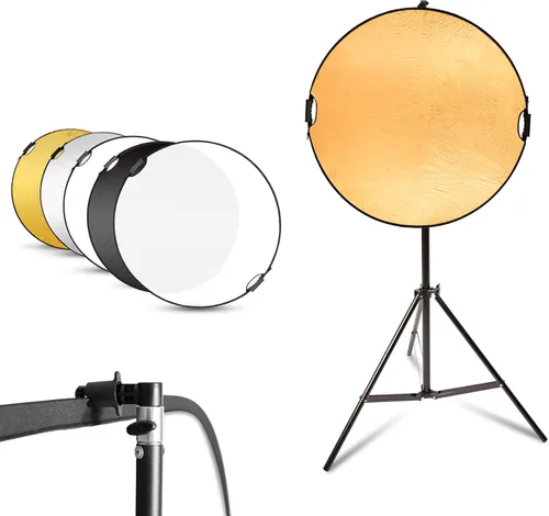 Selens Kit de soporte reflector de fotografía de 24 pulgadas, disco reflector plegable 5 en 1, soporte de luz de 6.5 pies y soporte de abrazadera