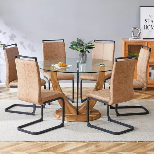Miniatura 25 de Juego de mesa de comedor redonda de 48'' para 4, juego de mesa y sillas de cocina de mármol, conjunto de 4, mesa redonda con pata de MDF negro