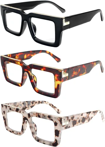 Miniatura 9 de REAVEE - Paquete de 3 gafas de lectura estilo Oprah para mujeres y hombres, con bloqueo de luz azul, elegantes, cuadradas con bisagra de resorte