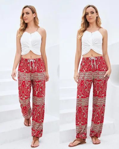 Miniatura 6 de QIANXIZHAN Pantalones de harén para mujer, pantalones hippie palazzo, pantalones bohemios, ropa de yoga con bolsillos