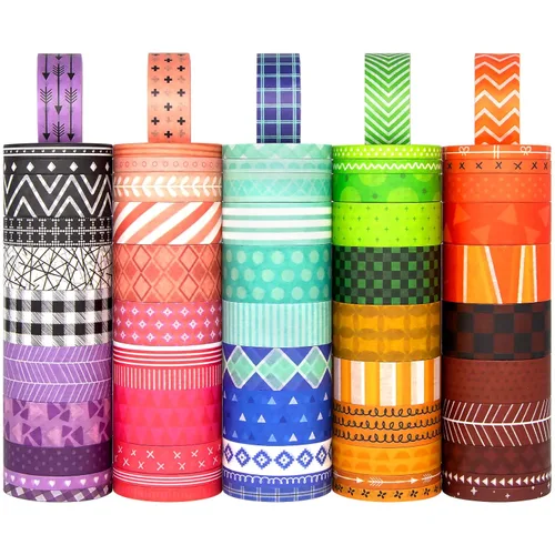 KOVANO Juego de 60 rollos de cinta Washi - Cinta adhesiva decorativa para suministros de álbumes de recortes, manualidades DIY, diarios personales,