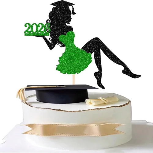 Miniatura 32 de 1 paquete de decoración para tarta de graduación para niña, con purpurina, para diploma, decoración para adultos mayores 2026, para niñas, escuela