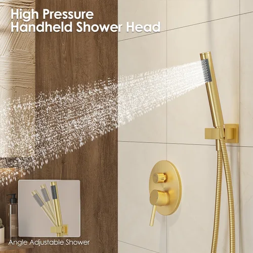 Miniatura 4 de Gabrylly Brushed Gold Shower System with Rough-in Valve, 10 Inch Wall Mounted High Pressure Rainfall Shower Head with Handheld Combo, Luxury All
