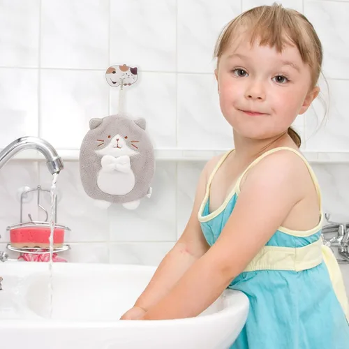 Miniatura 5 de PRATIQUE Paquete de 3 toallas de mano con diseño de gato, toallas de baño con lazo para colgar, toalla de mano para niños, animales, toalla de mano