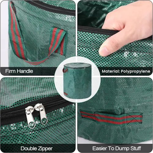Miniatura 6 de Paquete de 2 bolsas de basura reutilizables de 32 galones con tapa con cremallera, bolsas de basura de jardín con 4 asas para exteriores