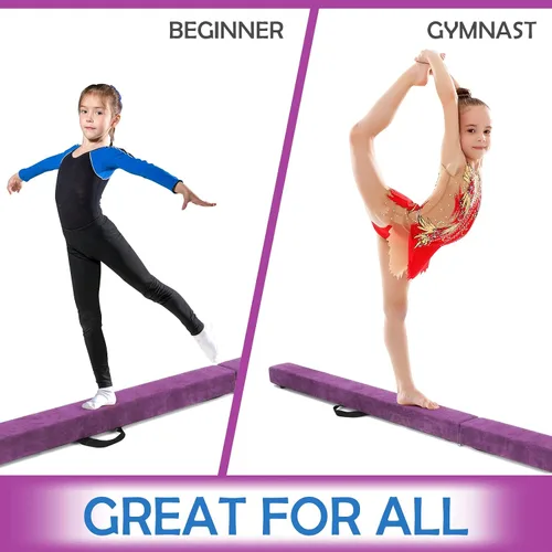 Miniatura 2 de Giantex Haz de equilibrio de 7/8/9 pies, haz de gimnasia plegable con asas de transporte, base de goma antideslizante para niños, haz de gimnasia