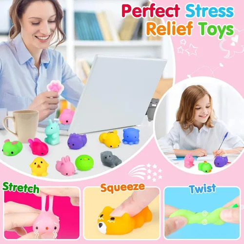Miniatura 3 de Yunaking 130 PCS Juguetes Squishy Mochi, Juguetes Squishy Kawaii Recuerdos de Fiesta para Niños Alivio del Estrés Juguetes Fidget Juguetes de Caja