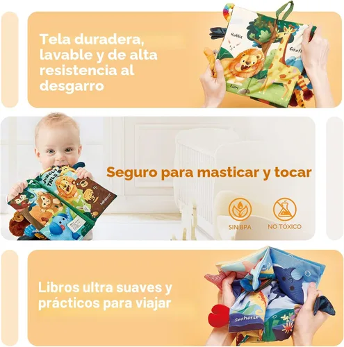 Miniatura 3 de hahaland Juguetes para bebés de 0 a 6 meses, libros arrugados para bebés, paquete de 2, tela suave, sensación al tacto, libro para bebés de 6 a 12