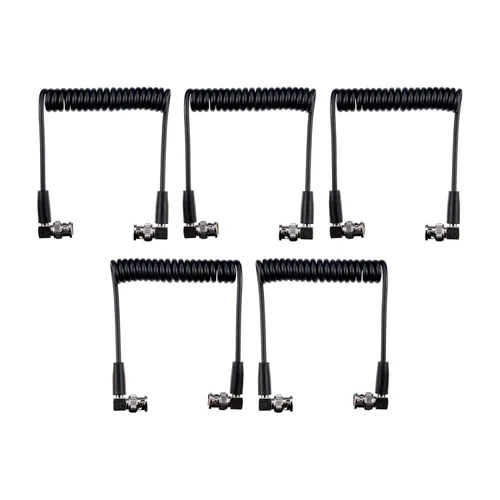 Miniatura 4 de Wooden Camera Cable BNC a BNC en espiral, 10" de reposo a 20" extendido, conectores en ángulo recto, HD, SDI, para sistemas inalámbricos y monitores