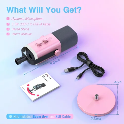 Miniatura 7 de FIFINE - Micrófono XLR/USB de PC para grabación de juegos con conector para auriculares, botón de silencio, RGB dinámico, de transmisión para Rosa