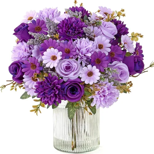 Miniatura 13 de Dremisland Fake Flower Bouquets,2 Packs Silk Rose Daisy Bouquet Artificial Flower Arrangement Realistic Rose Bouquets for Centerpiece Table Wedding