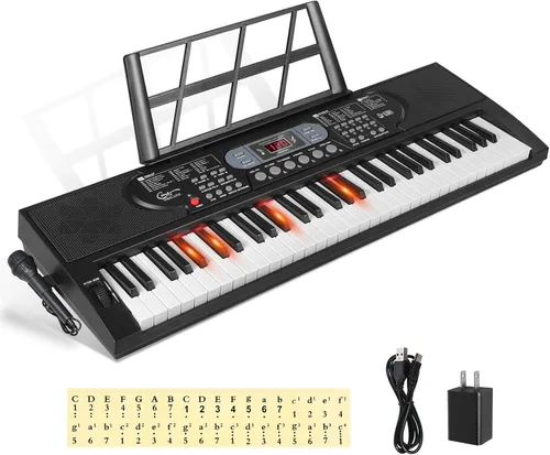 Teclado de piano iluminado para principiantes, adultos, adolescentes, niños, teclado electrónico de música de 61 teclas con modos de enseñanza