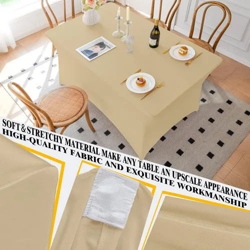 Miniatura 47 de Famstar Paño de Mesa Negro de 4 Pies de Elastano, Paño de Mesa Ajustado para Mesas Rectangulares, Fundas Elásticas Lavables Sin Arrugas