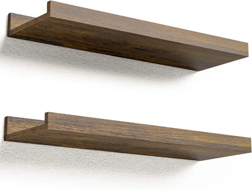 Miniatura 26 de Boswillon Juego de 2 estantes flotantes montados en la pared, modernos estantes de pared negros para almacenamiento con labio, estante de repisa