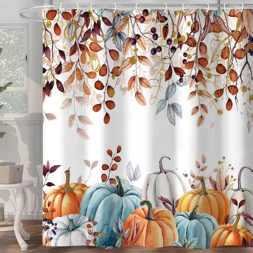 Miniatura 19 de Autumn Pumpkin Shower Curtain, Fall Farmhouse Bathroom Curtain, Thanksgiving Harvest Sunflower Maple Leaves Country Road Waterproof Polyester Fabric