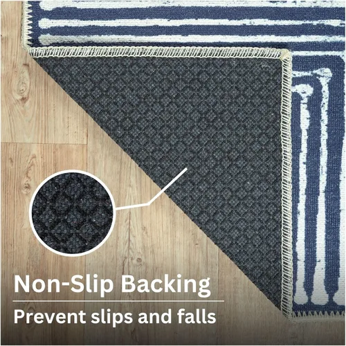 Miniatura 8 de Bloom Rugs Alfombra lavable antideslizante de 7 pies – Alfombra a rayas azules para entrada, pasillo, baño y cocina, tamaño exacto: 2.5 x 7 pies
