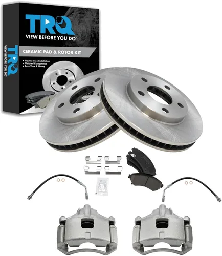 Miniatura 69 de TRQ Juego de pastillas de freno delanteras y rotores de cerámica, pinzas, mangueras, compatibles con Honda Odyssey 2005-2010