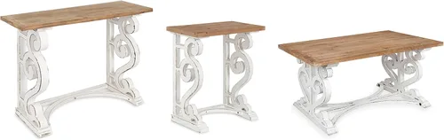 Miniatura 4 de Kate and Laurel Wyldwood Country - Mesa consola francesa de madera maciza, patas rústicas/blancas, parte superior de madera natural Marrón
