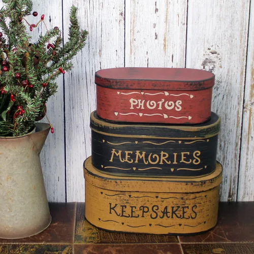 Miniatura 3 de CVHOMEDECO. Primitives - Fotos ovaladas antiguas, recuerdos, cajas de cartón nido, grandes 9-3/4 x 5-1/2 x 4 pulgadas, juego de 3.