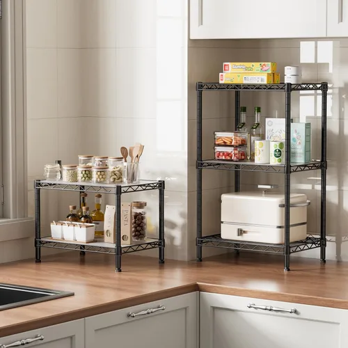 Miniatura 9 de SINGAYE 2 estantes pequeños para cocina, estante de alambre, estante de metal, organizadores ajustables, estantes de almacenamiento para despensa