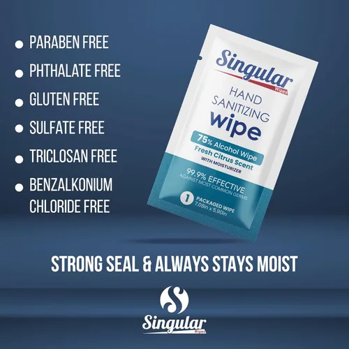 Miniatura 6 de Singular Wipes - Toallitas desinfectantes para manos, tamaño de viaje, 30 unidades envueltas individualmente, aroma cítrico fresco, hidratante