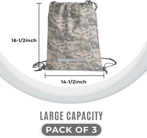 Miniatura 5 de ImpecGear Mochila con cordón resistente camuflaje ejército azul marino bolsa de saco militar, Paquete de 3, Cordón