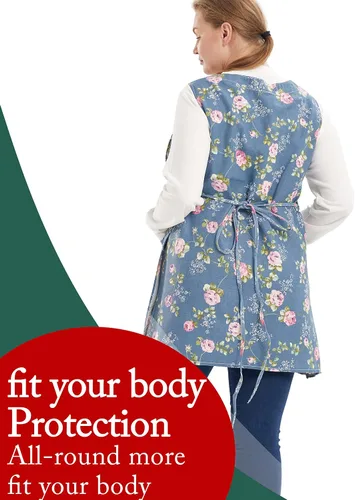 Miniatura 2 de Delantales de talla grande para mujer con bolsillos, delantales de algodón y lino, delantales para hornear, cocina, cocina Flor de rosa