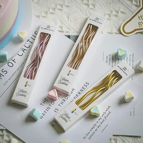 Miniatura 3 de Juego de velas de cumpleaños Twisty, velas metálicas coloridas de bobina rizada, juego de velas largas y finas para boda, suministros para fiestas