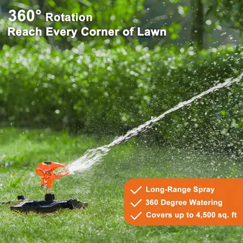 Miniatura 6 de FANHAO Rociador de impacto pulsante resistente para patio, rociadores de césped giratorios de 360 grados con base de metal, rociador ajustable