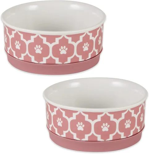 Miniatura 16 de Taza para mascotas Bone Dry con diseño de pata en cerámica, colección Lattice, juego mediano, 6x2 pulgadas, gris, 2