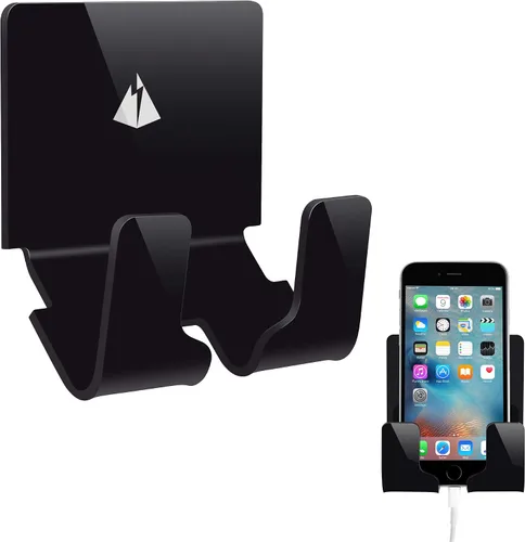 Soporte de pared adhesivo para teléfonos inteligentes iPhone Montura para batería externa de pared (Negro)