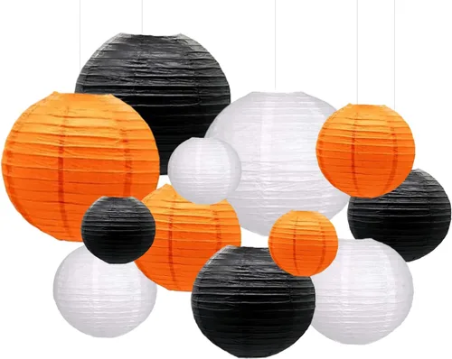 Miniatura 22 de Linternas de papel decorativas verdes y naranjas, 15 piezas, para colgar en fiestas de despedida de soltera, boda, cumpleaños, baby shower