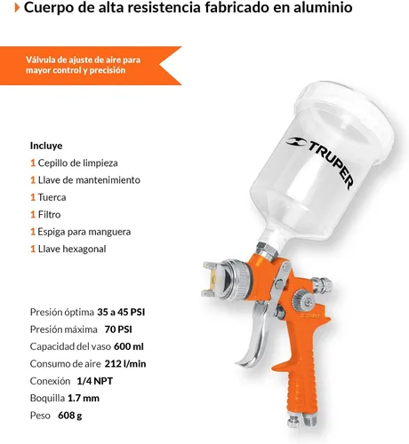 Miniatura 2 de Pistola pulverizadora de alimentación por gravedad de propósito 45 PSI